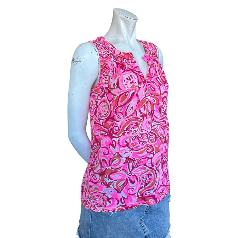 Lilly Pulitzer Essie Tank Top Pink Pout Mango Salsa Sleeveless Size Medium - Picture 2 of 7